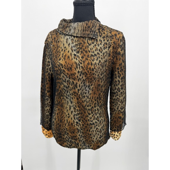 Alberto Makali Tops - Alberto Makali Blouse Womens Medium Brown Leopard Excellent Sequin Lace Crinkle